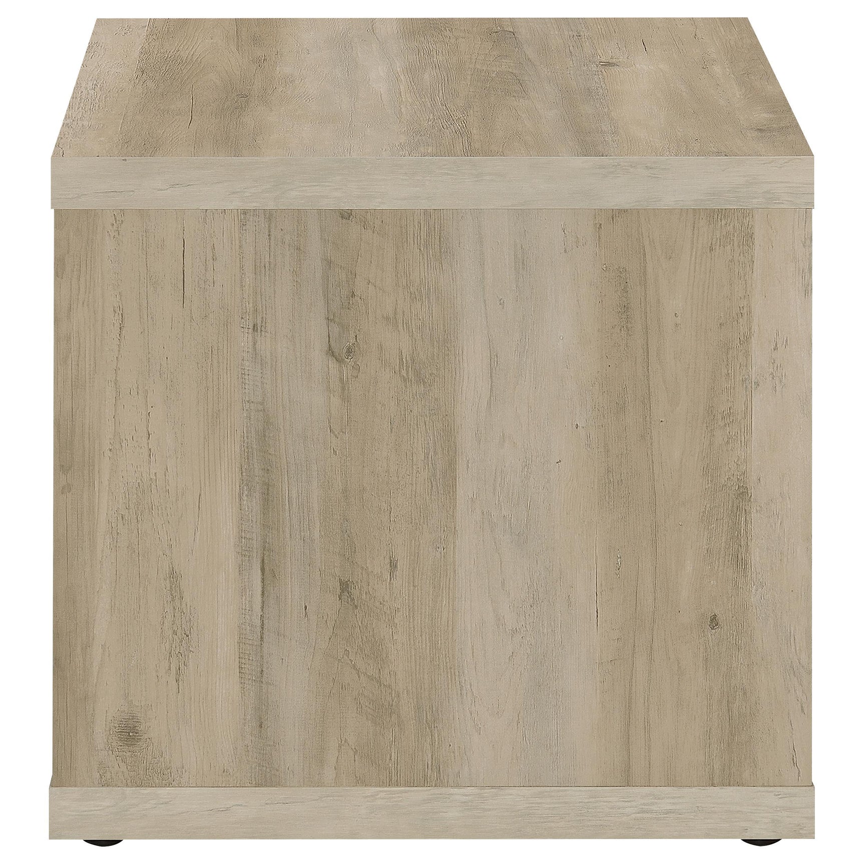Frisco end table showing open shelving from side