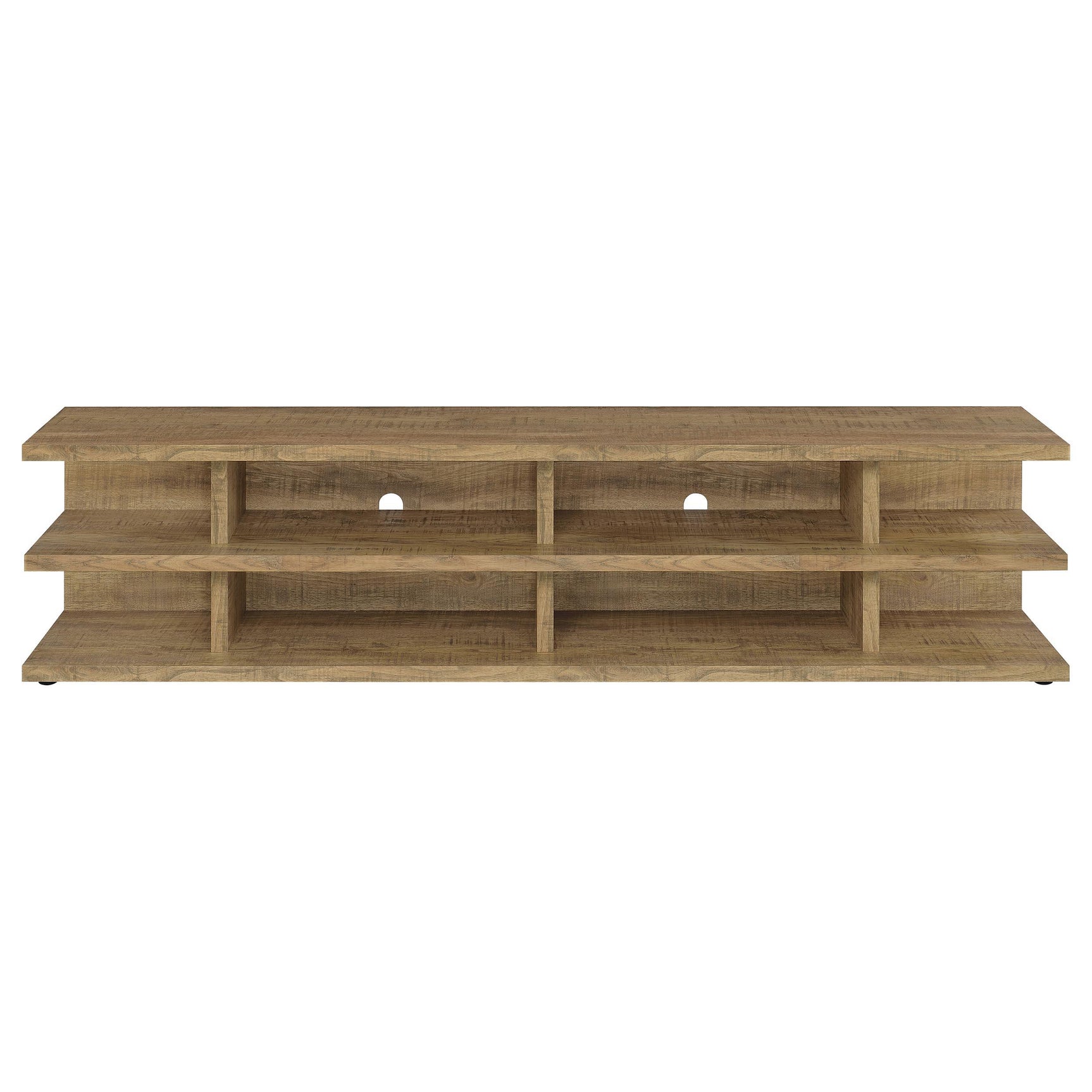 Cartmill TV stand close up of two-tier shelves