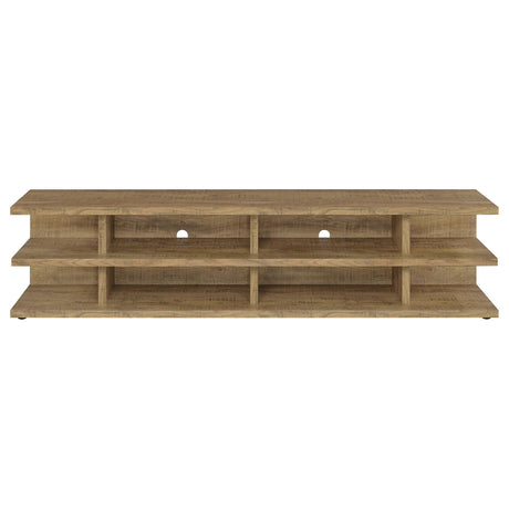 Cartmill TV stand close up of two-tier shelves