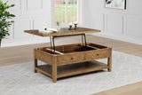 Side view of Payne 48-inch coffee table on casters