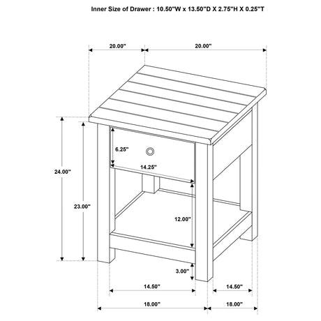 End table drawer handle detail