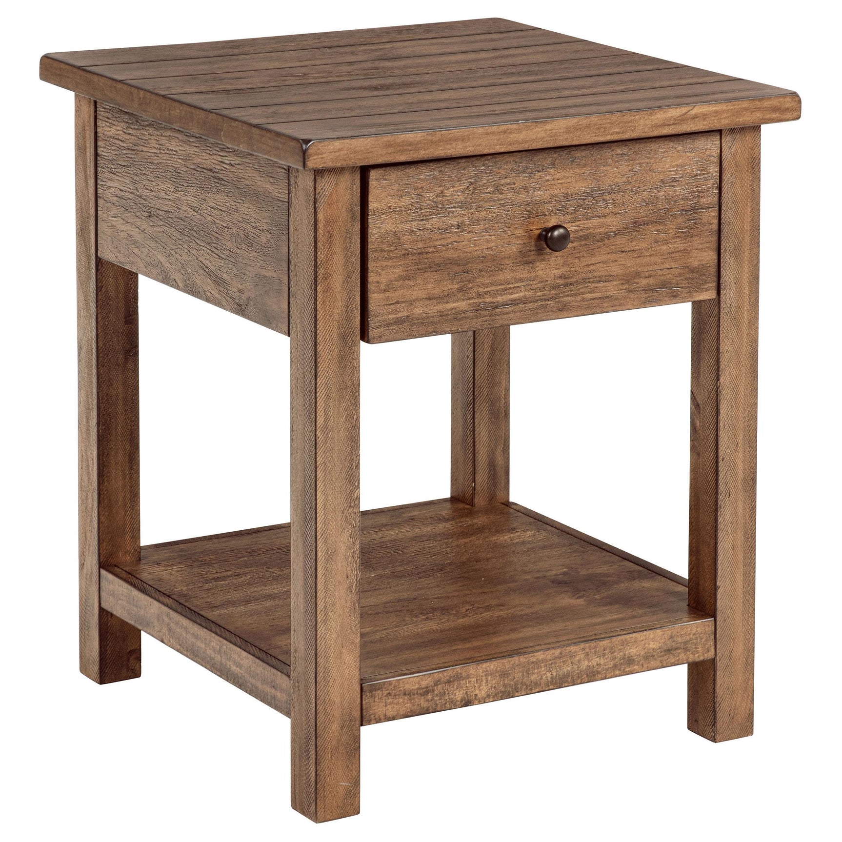 End table showing built-in drawer