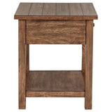 Close-up of drawer hardware on end table