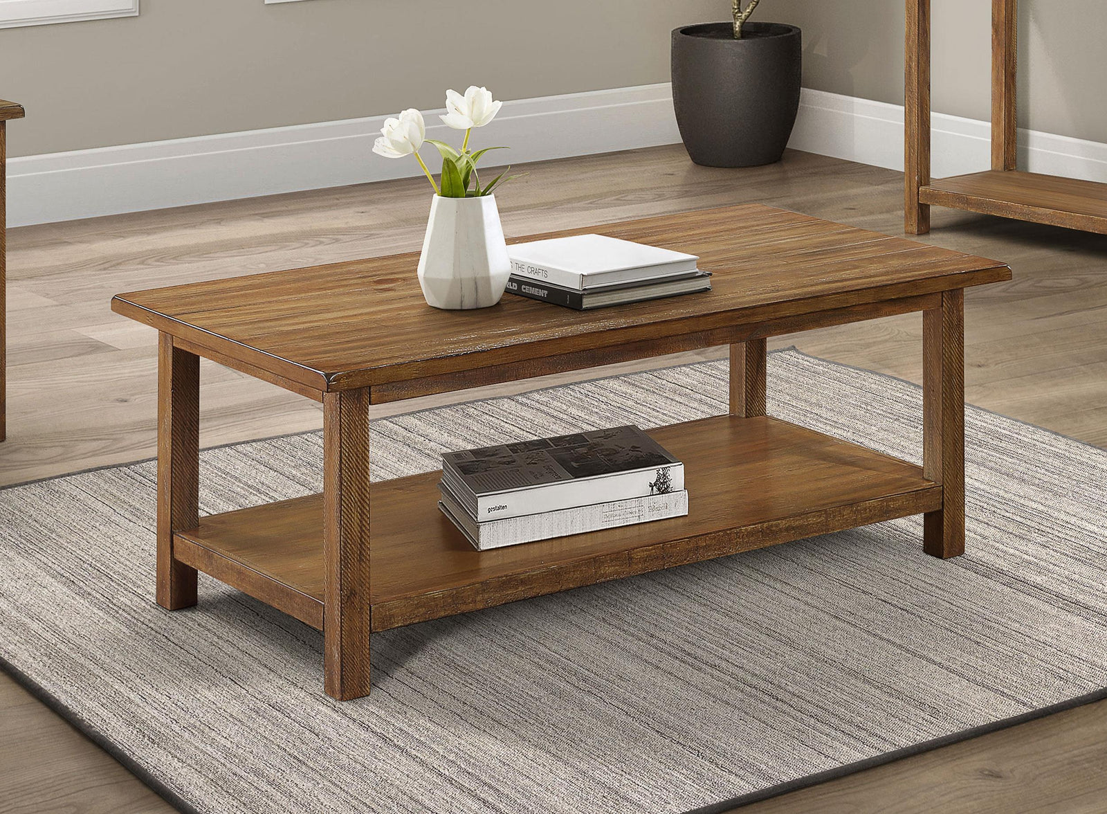 Payne Wood Coffee Table with Shelf Distressed Brown 710548