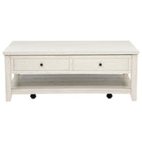 Close-up of distressed white finish and wood grain