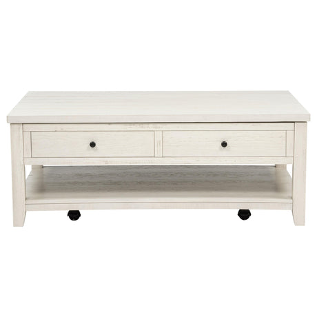 Close-up of distressed white finish and wood grain