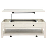 Lift-top mechanism of Payne coffee table in use