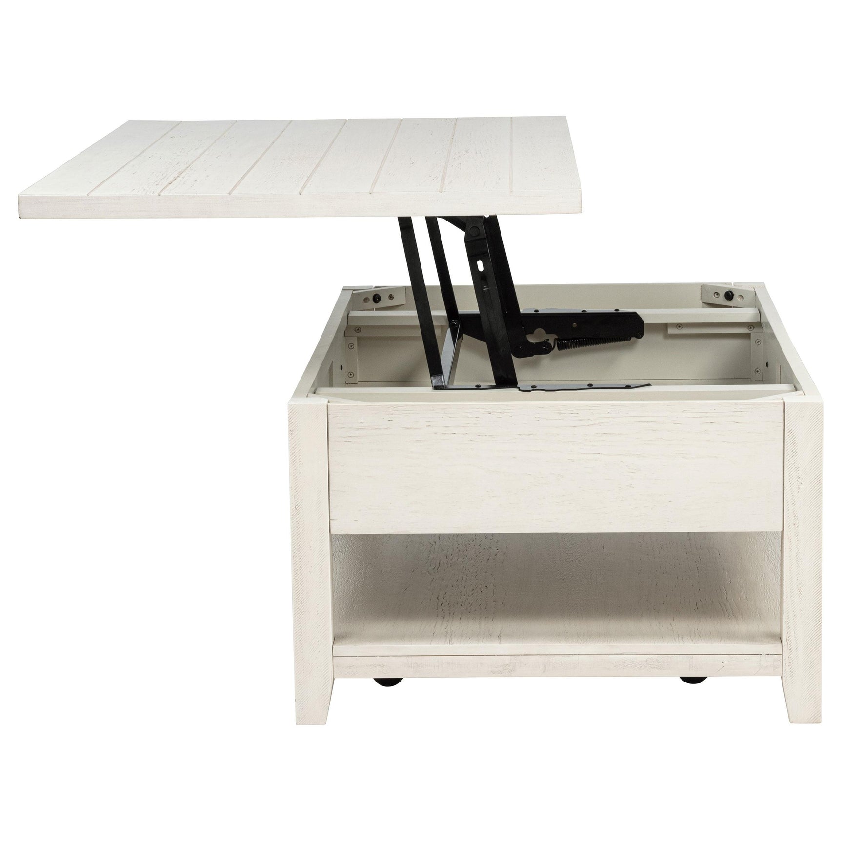 Side view of Payne lift-top coffee table