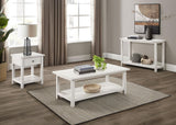 Payne white wood end table side angle showing drawer and shelf