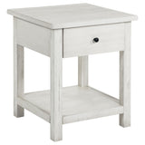 Payne end table with drawer in white, side angle