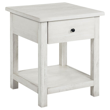 Side view of Payne end table with drawer closed