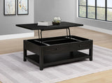 Wood detail of distressed java finish on Payne coffee table