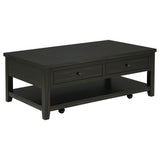 Caster wheels on Payne coffee table for mobility