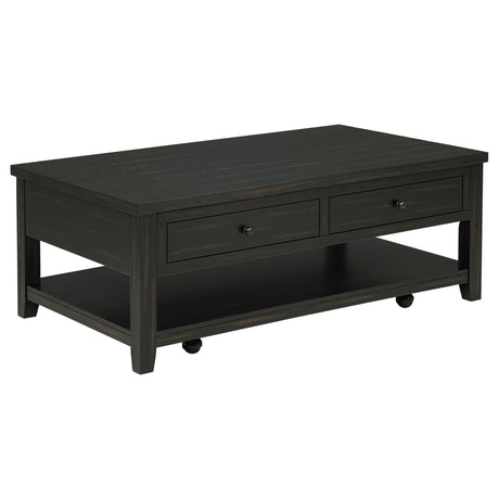Caster wheels on Payne coffee table for mobility