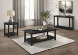 Payne Wood End Table with Shelf in Java finish, side view