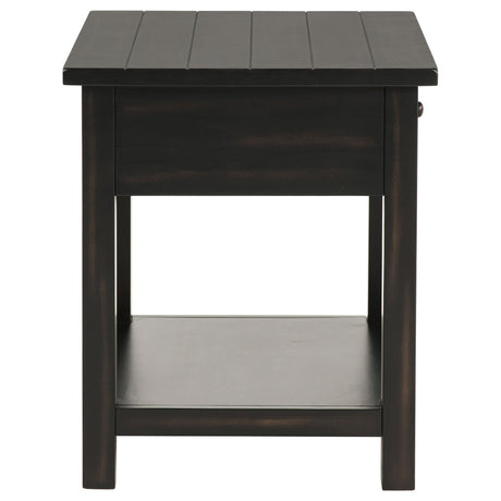 Close-up of wood grain and finish on coffee table