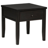 Side angle of Concord end table with louvered drawer front