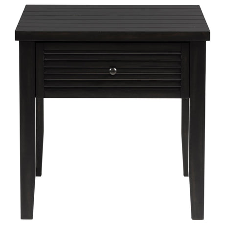 Concord coffee table drawer open showing storage space