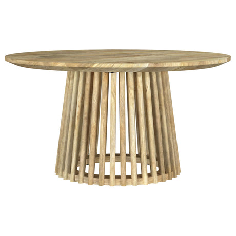 Side view of Touhy coffee table, showing round shape