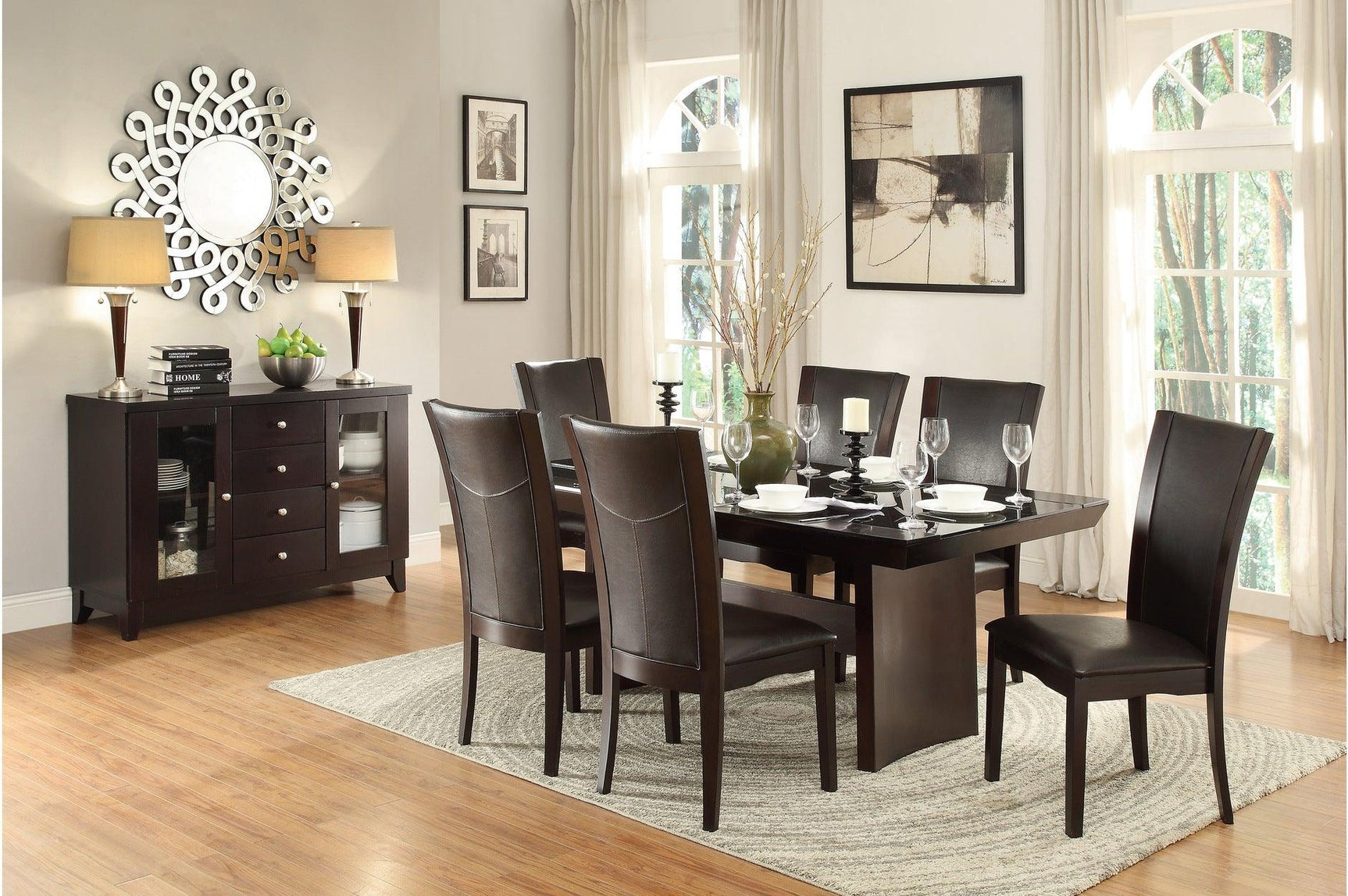 Side view of Daisy espresso glass top counter height dining set
