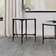 Hermas round end table side view showing metal frame