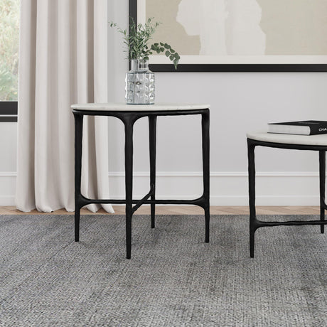Hermas round end table side view showing metal frame