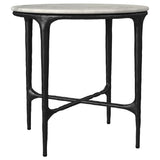 Hermas Round Genuine Marble Top Metal End Side Table White