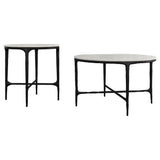 Hermas round white marble end table with iron frame - side view