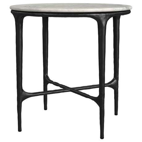 Hermas marble coffee table set in white, front angle