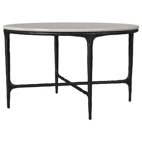 Hermas marble coffee table set in white, front angle