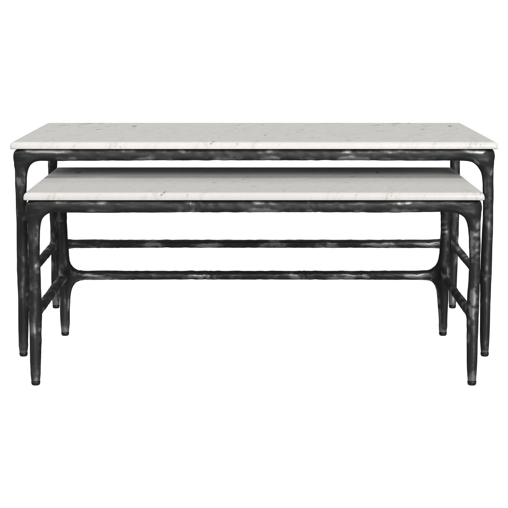 Close-up of genuine white marble top on Ebby nesting table