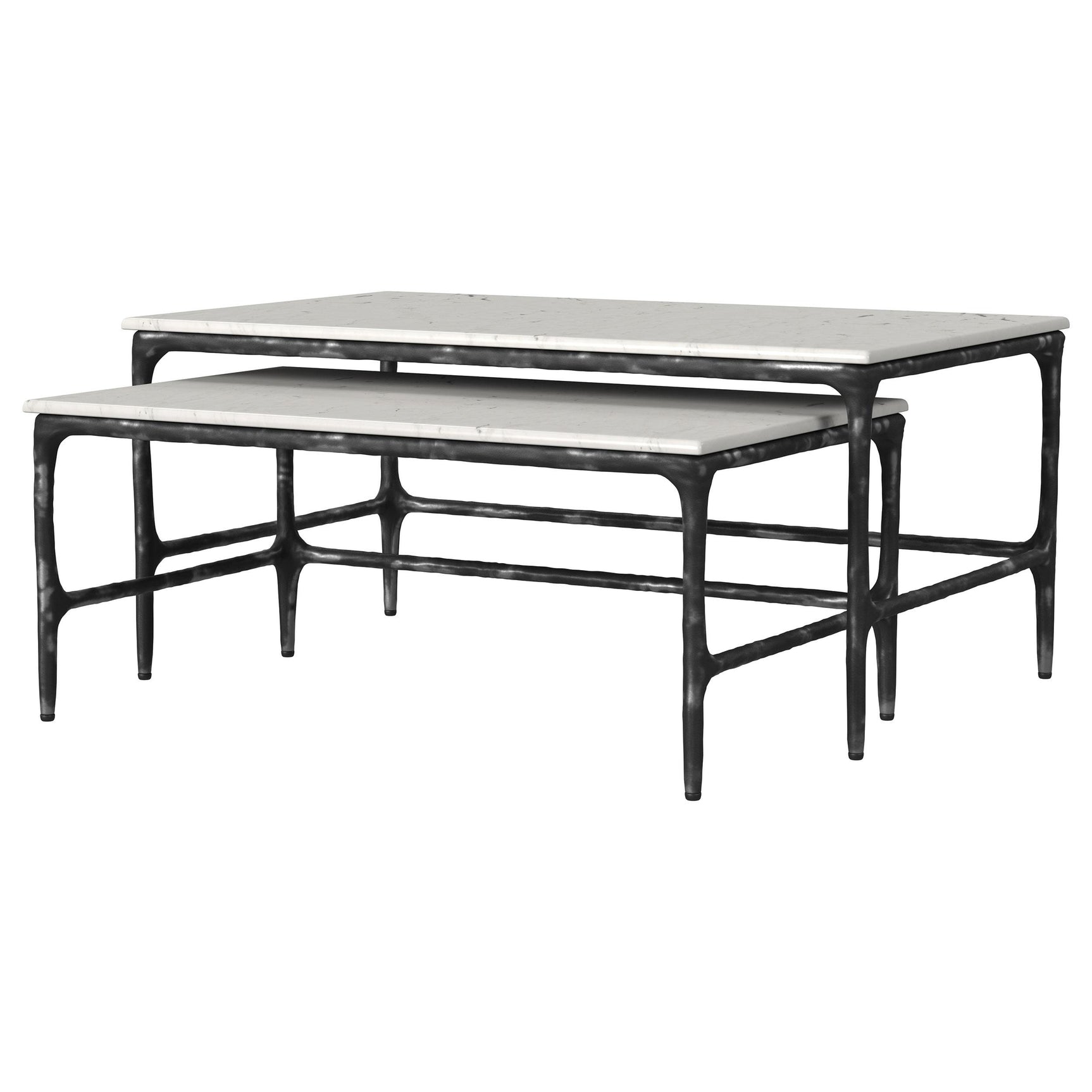 Antique black iron frame detail of Ebby nesting coffee table