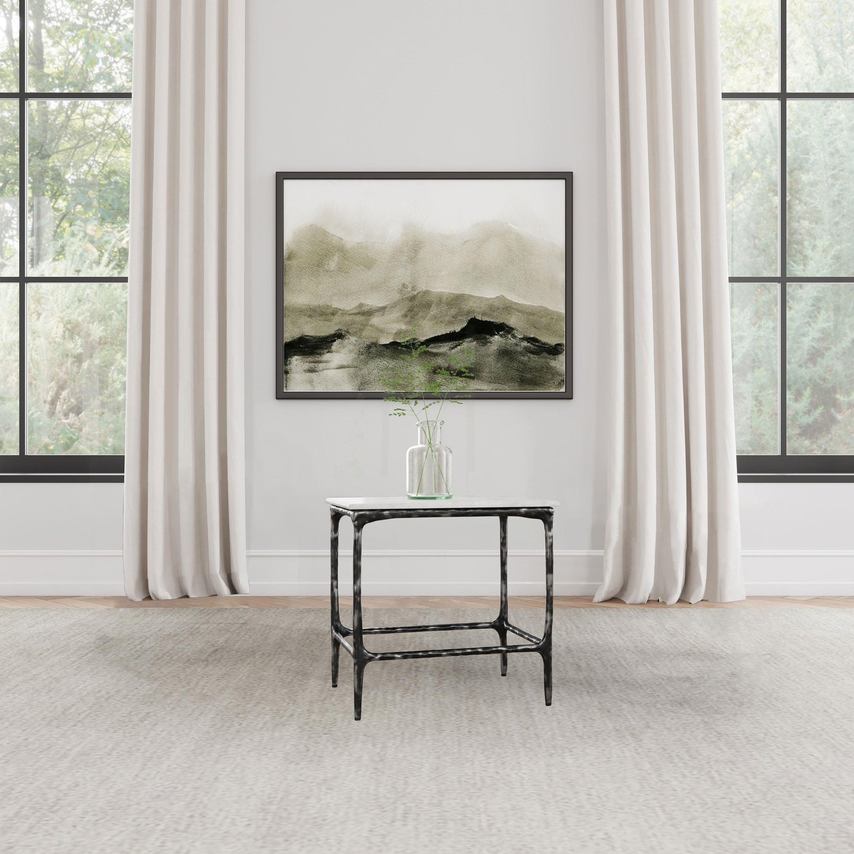 Ebby square end table close-up showing marble surface
