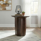 Curving pedestal base detail of Cayenne mango wood side table