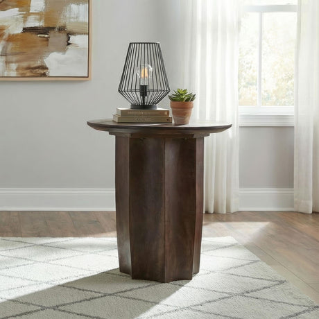 Curving pedestal base detail of Cayenne mango wood side table
