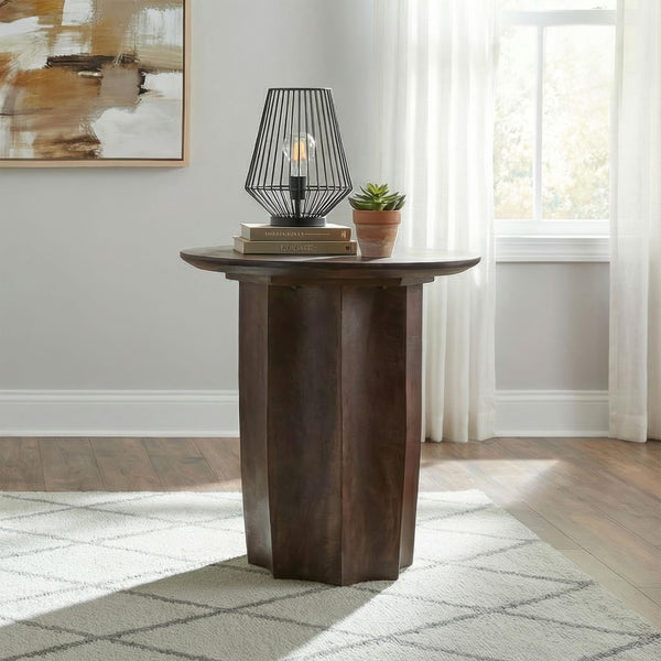 Curving pedestal base detail of Cayenne mango wood side table