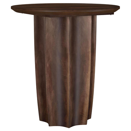 Cayenne end table with round walnut top and pedestal base