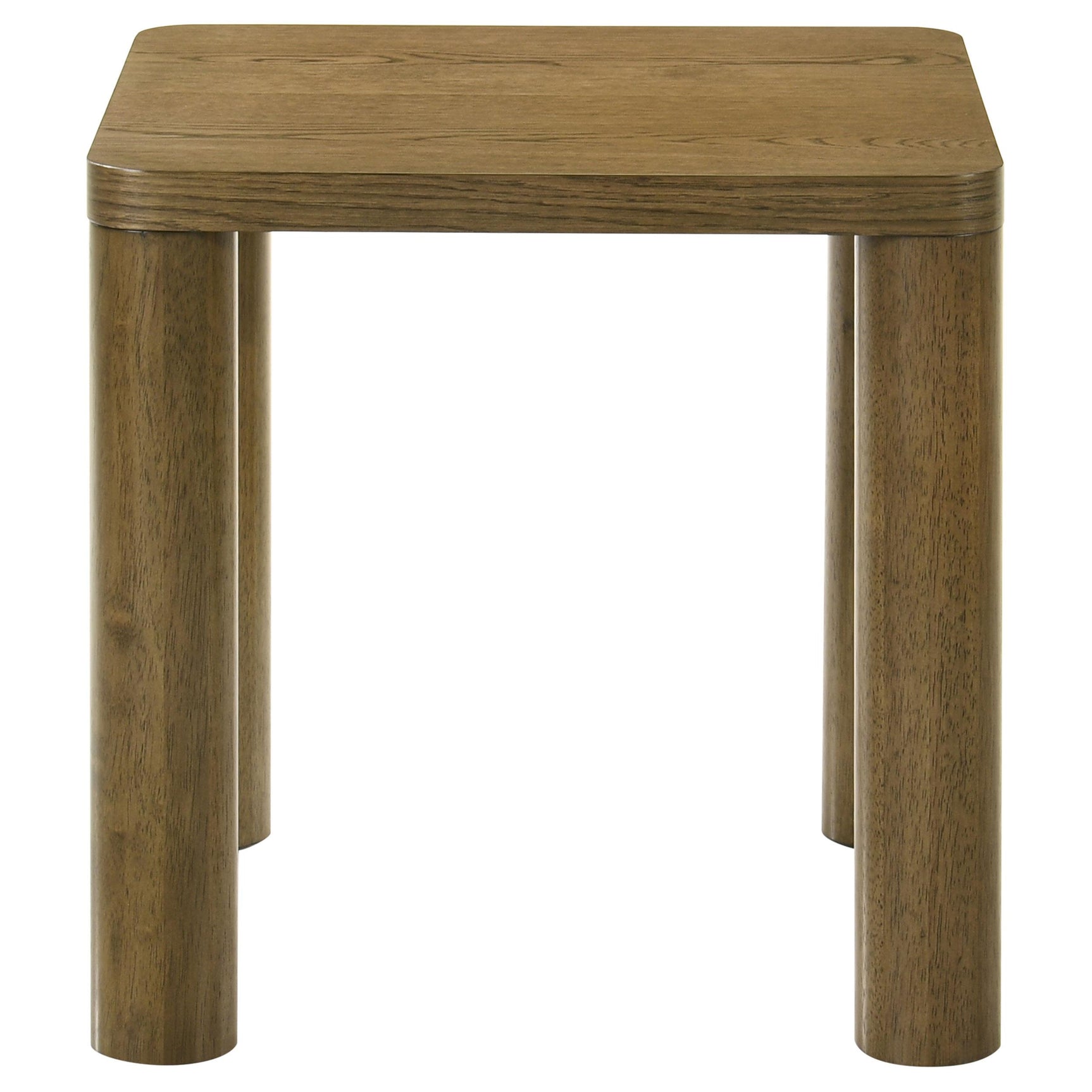 Castlewood brown oak coffee and end tables side angle