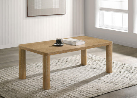 Castlewood cocktail table side angle showing cylindrical legs