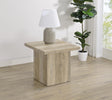 Devar End Table side angle showing plinth base