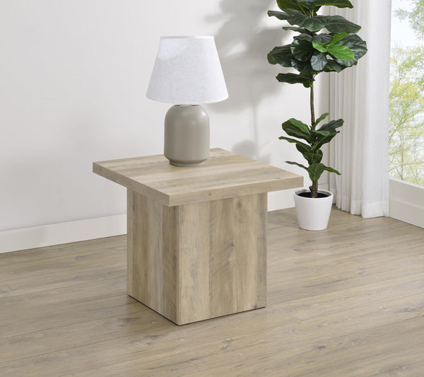 Devar End Table side angle showing plinth base