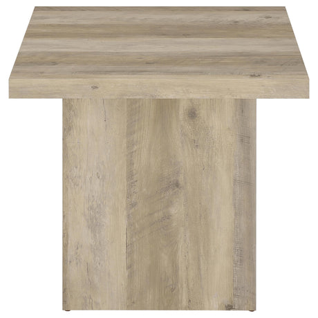 Close-up of distressed pine grain texture on Devar End Table