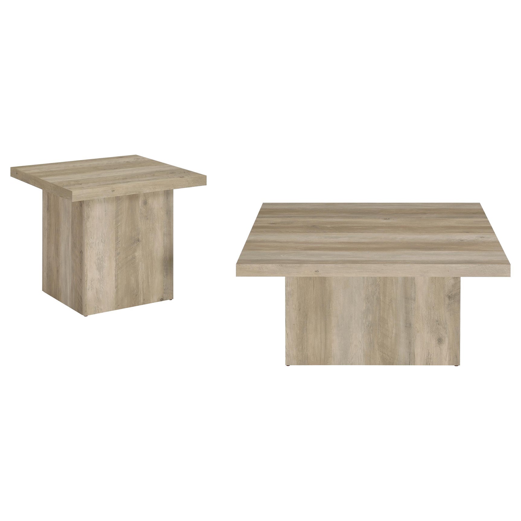 Close-up of distressed pine finish on Devar coffee and end tables