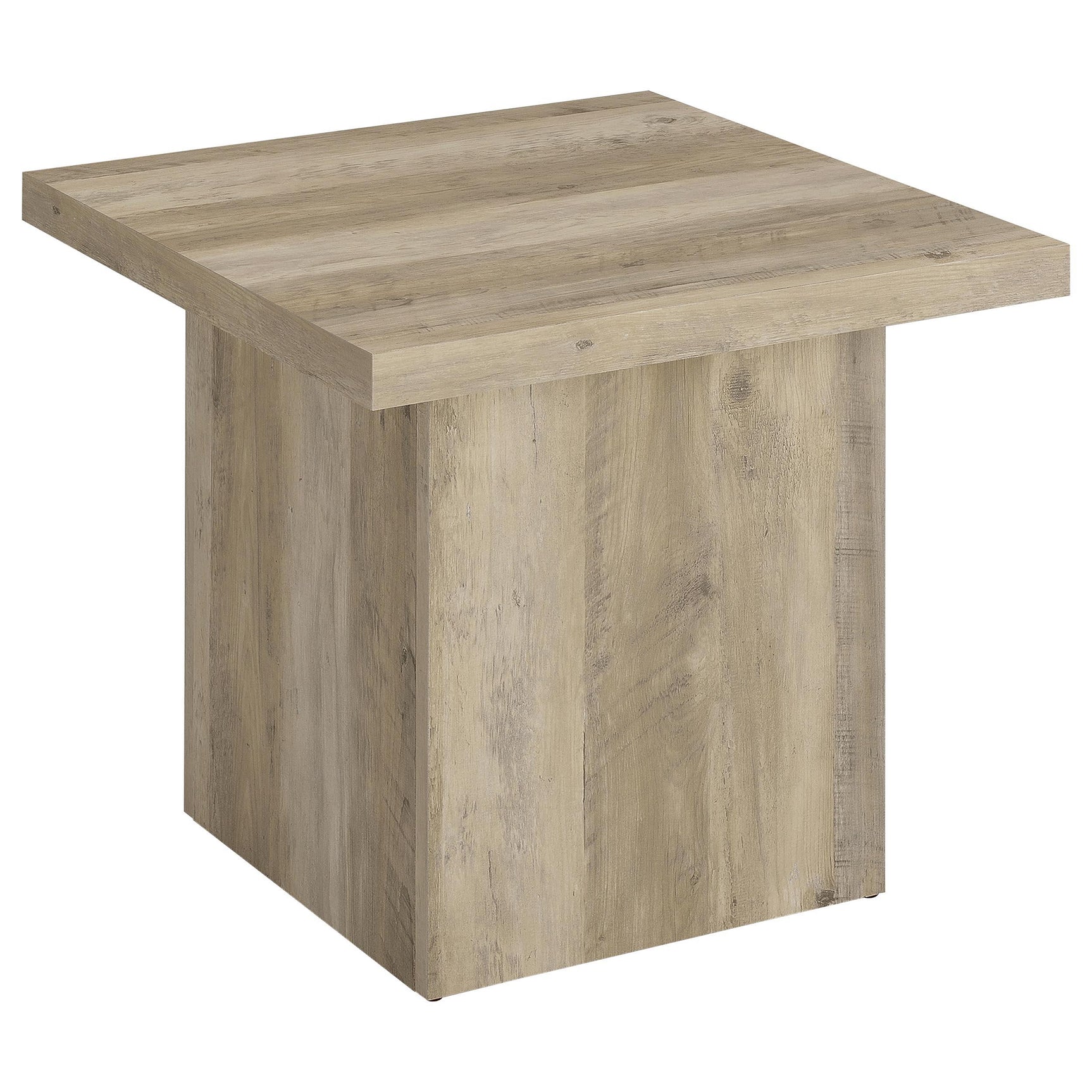 Devar coffee table showing thick top and plinth-style base