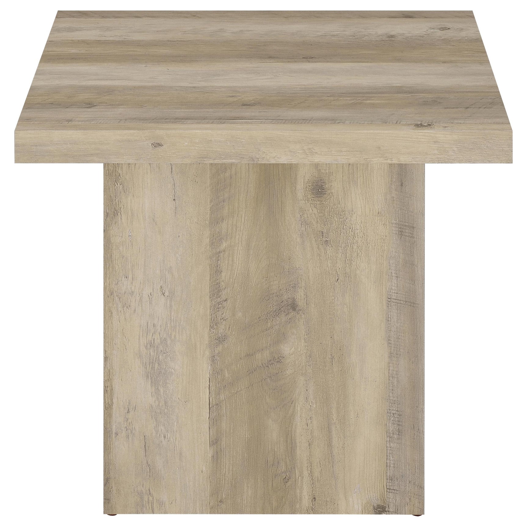 Matching end table with distressed pine wood grain finish