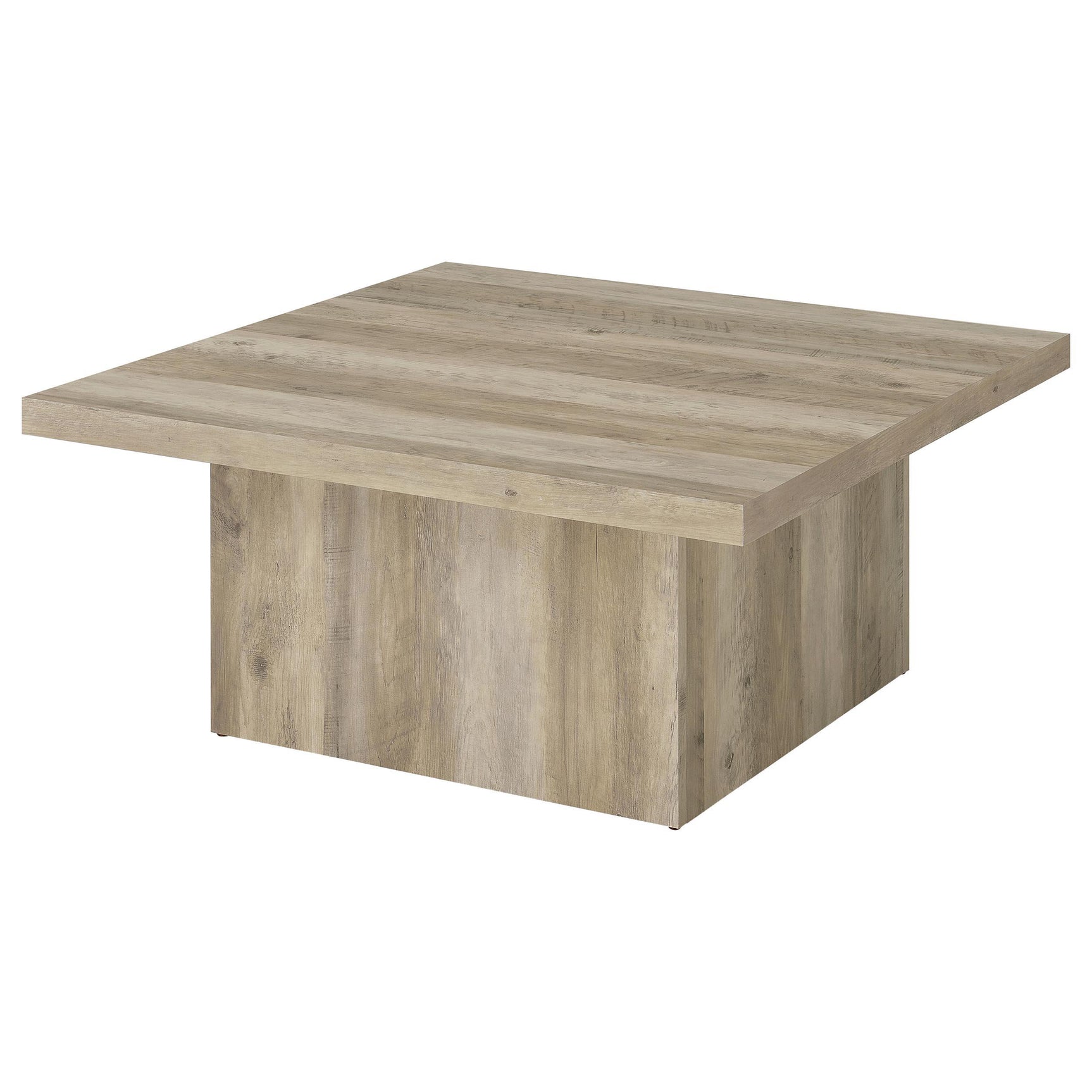Devar 2-piece square coffee and end table set in distressed pine angled view