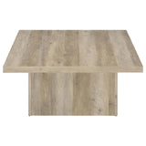Devar coffee table showing broad plinth base and square top