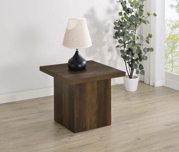 Devar Square Side Table dark pine side view