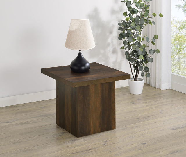 Devar Square Side Table dark pine side view
