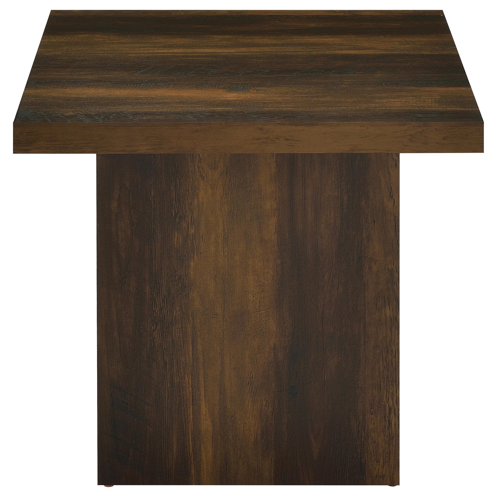 Close-up of dark pine melamine veneer on side table